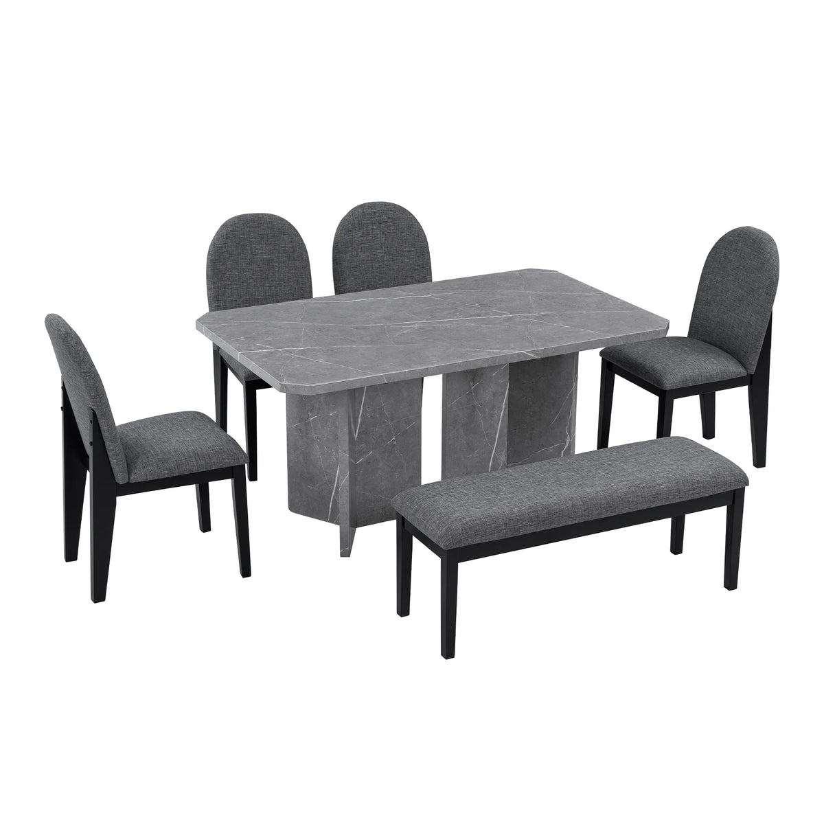 6-Piece Faux Marble Dining Set with 4 Chairs and 1 Bench V966115