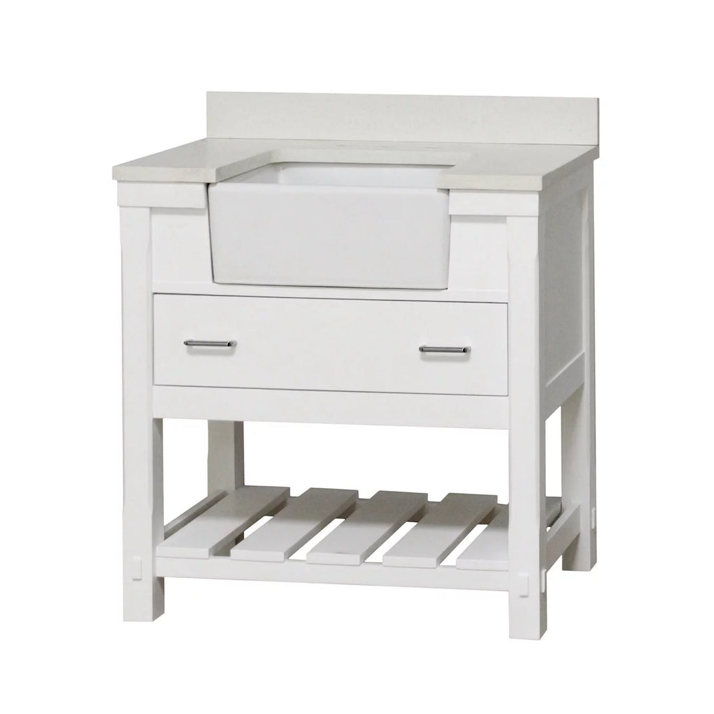 36" Bathroom Vanity with White Cabinet and Quartz Top P2297