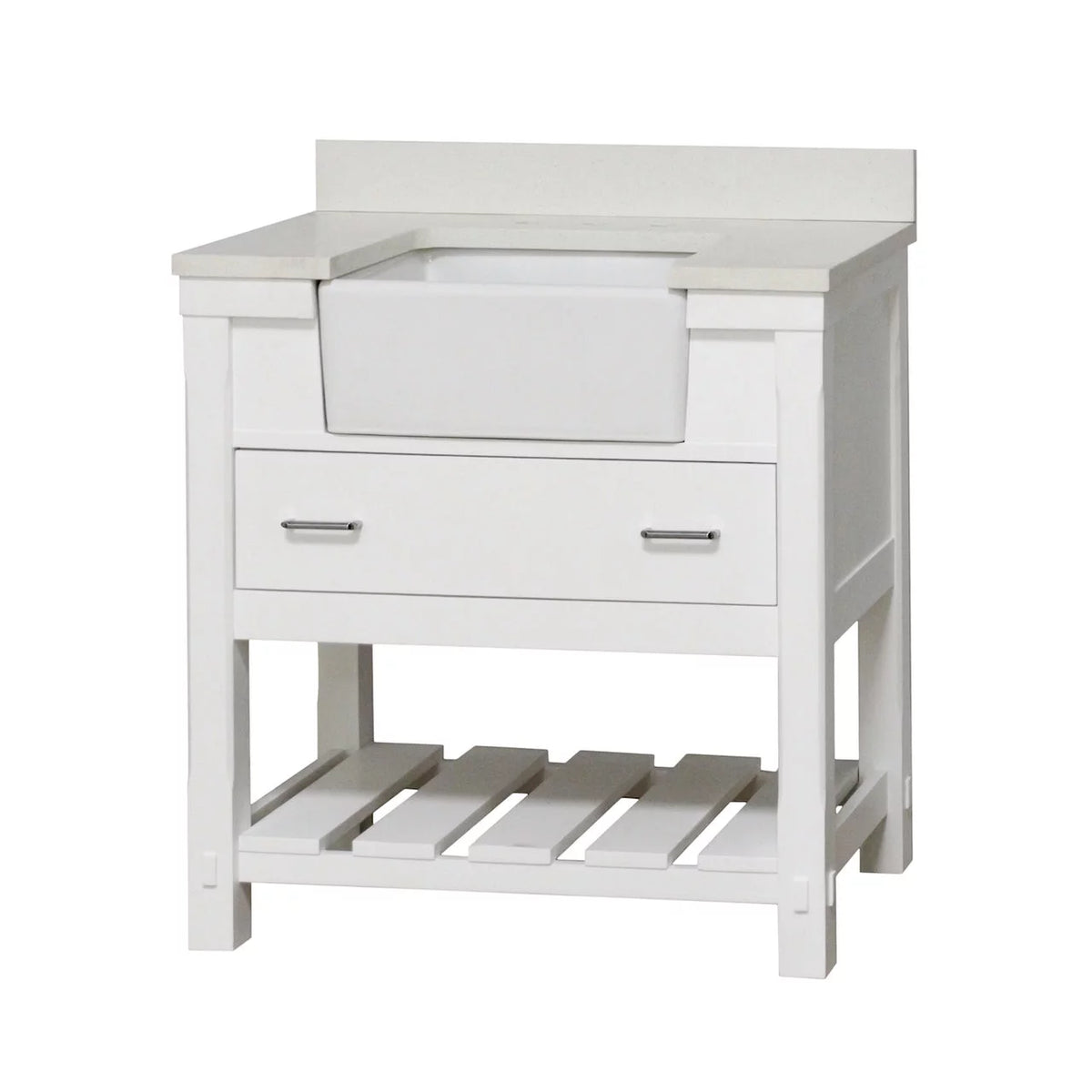 36" Bathroom Vanity with White Cabinet and Quartz Top P2297