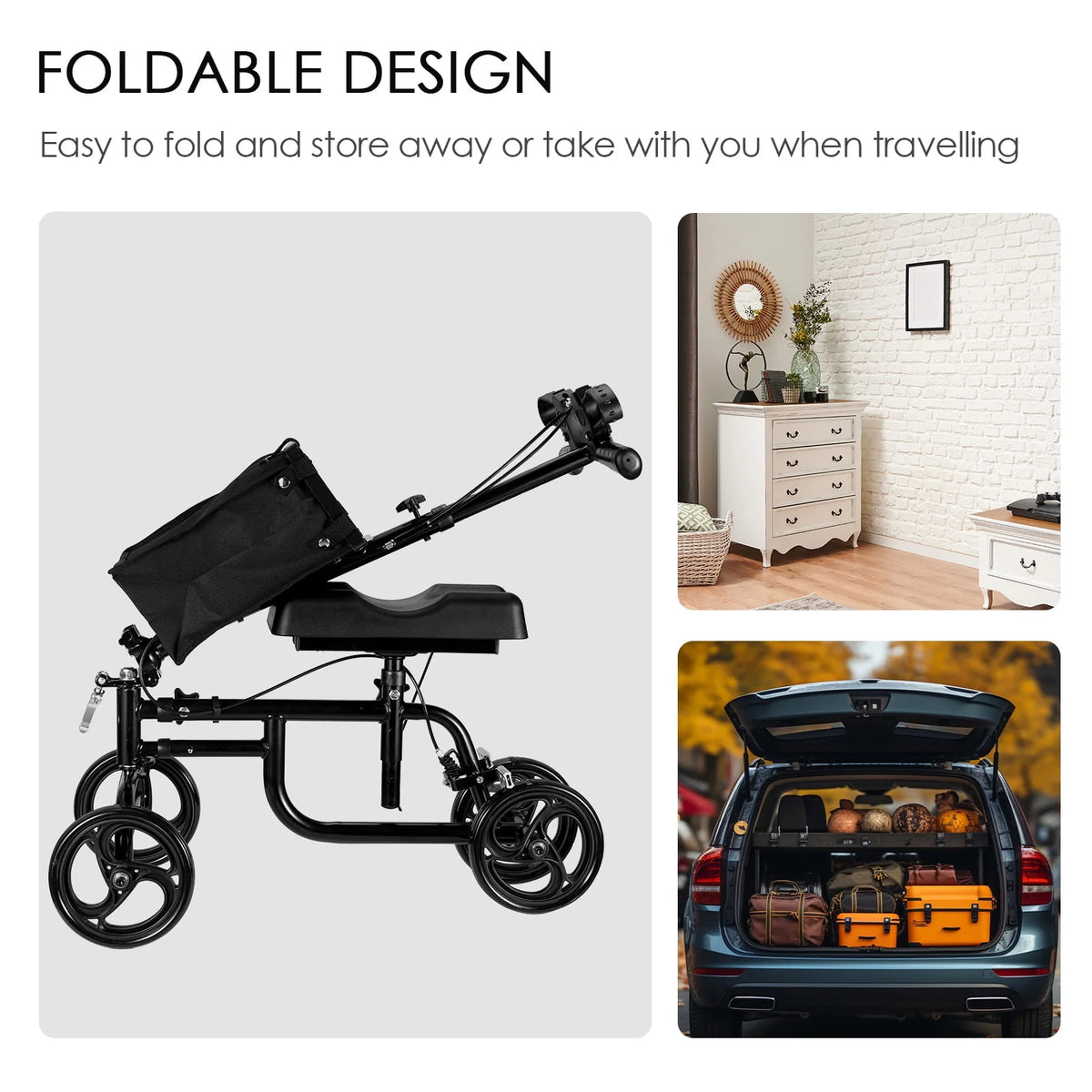 Steerable Knee Walker with Dual Braking System & Storage Basket Z484613