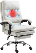 Cream White Microfibre Heated Reclining Massage Office Chair with Footrest C5181