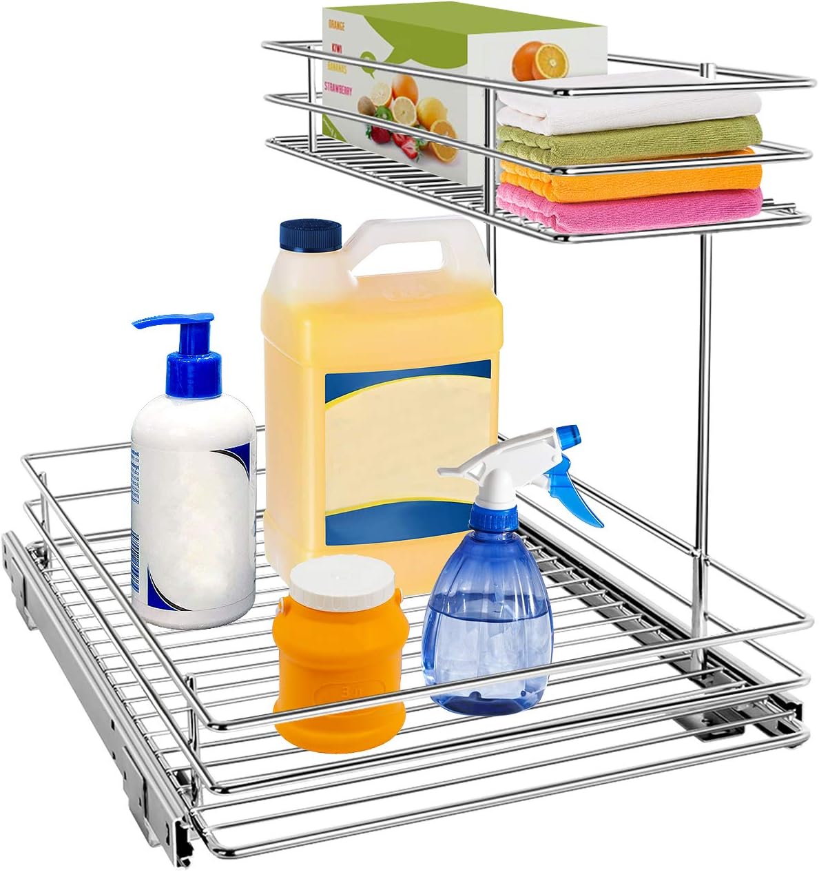 2-Tier Under Sink Slide Out Cabinet Storage Shelves with Sliding Drawer K351