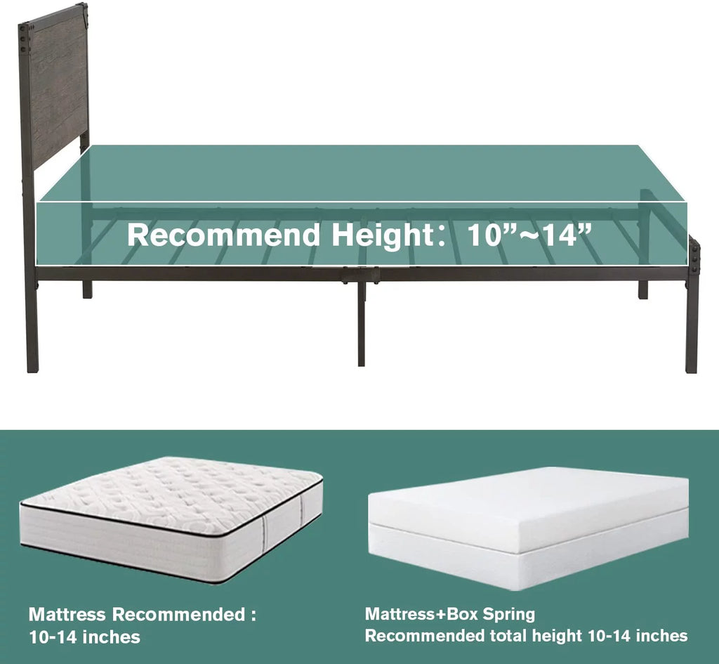 Twin Size Metal Platform Bed Frame with Wood Headboard X160776