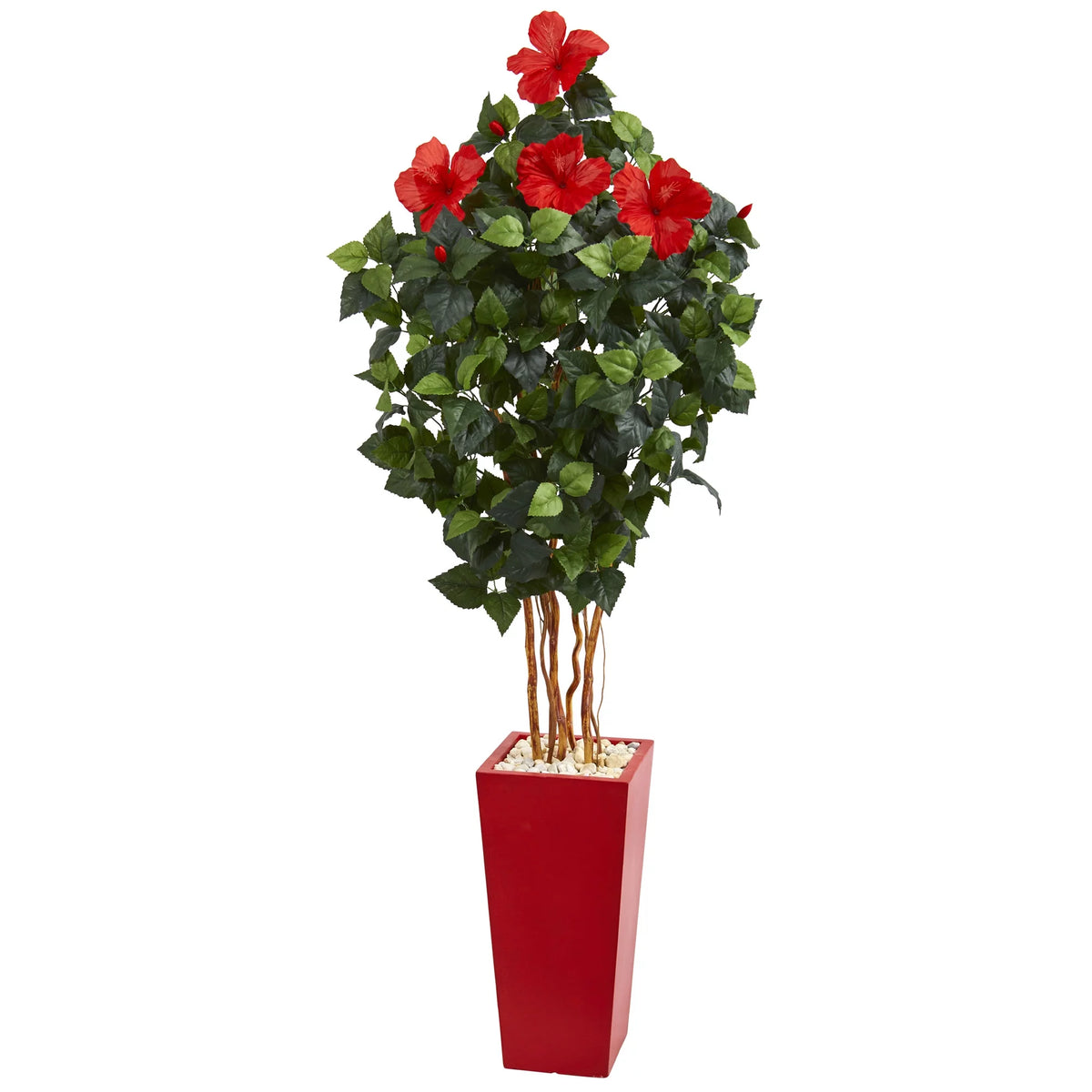 5.5' Hibiscus Artificial Tree in Red Tower Planter V27910