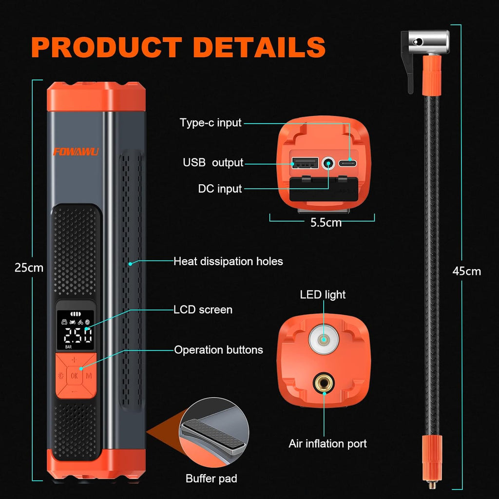 6000mAh 150PSI Tire Inflator Portable Air Compressor with LCD, Pack of 2 G955