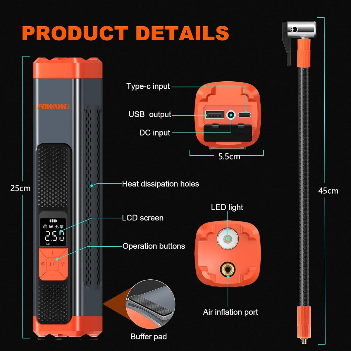6000mAh 150PSI Tire Inflator Portable Air Compressor with LCD, Pack of 2 G955