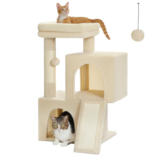30 Inches Cat Tree with Dual Condos and Scratching Posts U7666